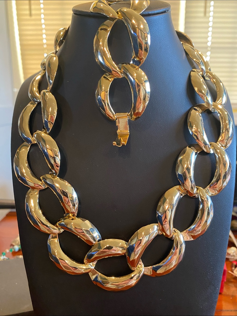 Polished Gold-Tone Oversized Link Necklace and Bracelet Set